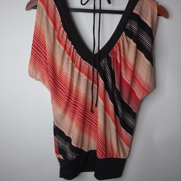 Heart Soul M Y2K Diagonal Striped Disco Special Bubble Hem Top in Retro Style - Picture 7 of 7